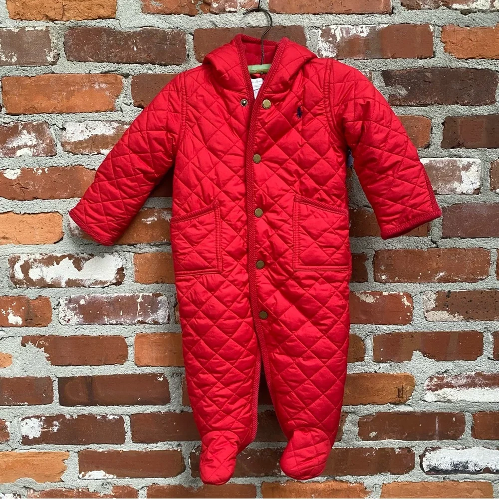 Ralph Lauren Baby Red Quilted‎ Hooded Bunting Snowsuit 9M